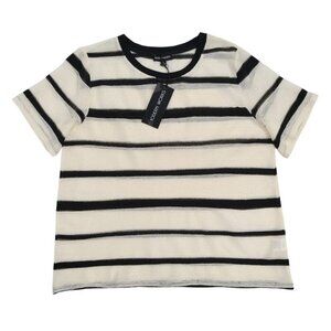 Modern Works Womens Striped Knit Short Sleeve Top Black & Cream Size L. NWT